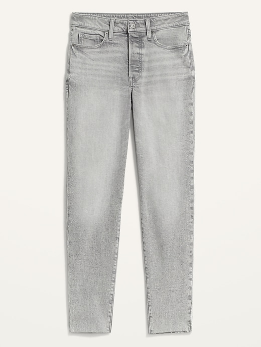 Image number 4 showing, High-Waisted O.G. Straight Button-Fly Gray Cut-Off Jeans
