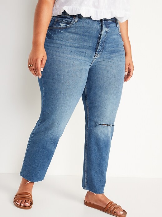 Image number 7 showing, Extra High-Waisted Sky-Hi Straight Button-Fly Ripped Jeans for Women