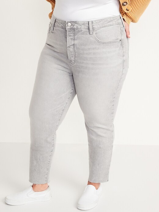 Image number 7 showing, High-Waisted O.G. Straight Button-Fly Gray Cut-Off Jeans for Women