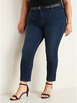 Mid-Rise Dark-Wash Power Slim Straight Jeans for Women
