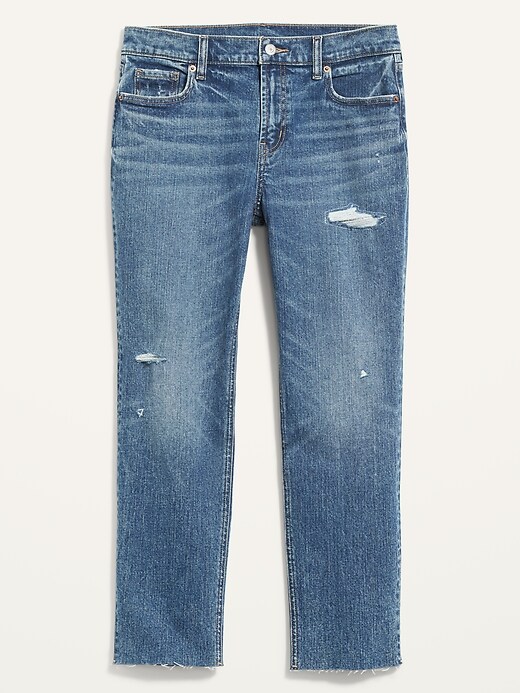 Image number 4 showing, Mid-Rise Boyfriend Straight Ripped Cut-Off Jeans for Women