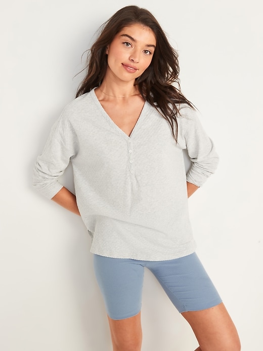 Image number 5 showing, Oversized Pointelle-Knit Pajama Tunic Top