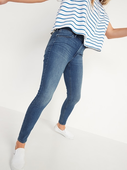 Image number 5 showing, Mid-Rise Medium-Wash Super Skinny Jeans for Women
