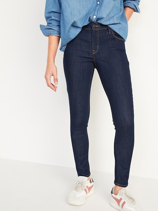 Image number 4 showing, Mid-Rise Dark-Wash Skinny Jeans for Women