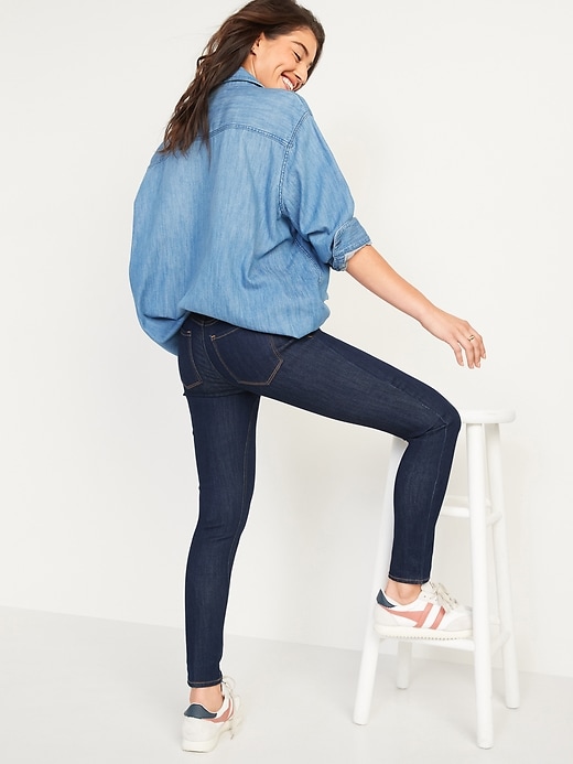 Image number 5 showing, Mid-Rise Dark-Wash Skinny Jeans for Women