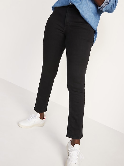 Image number 1 showing, Mid-Rise Straight Black Jeans for Women