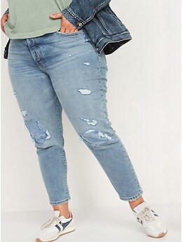High-Waisted Button-Fly O.G. Straight Ripped Ankle Jeans for Women