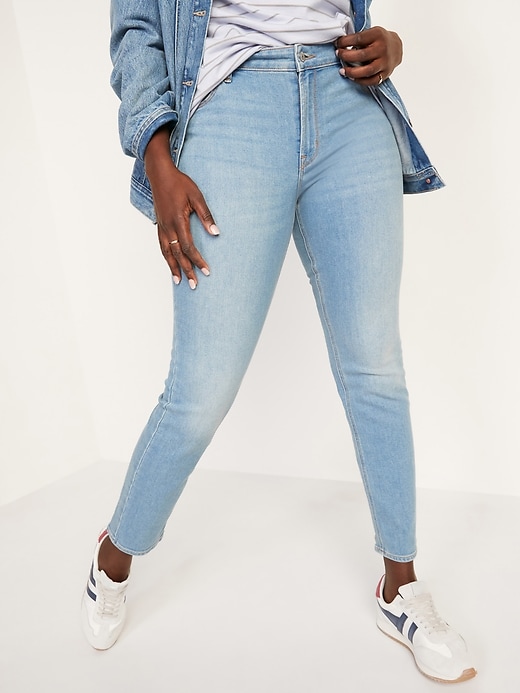 Image number 1 showing, Mid-Rise Light-Wash Straight Jeans for Women