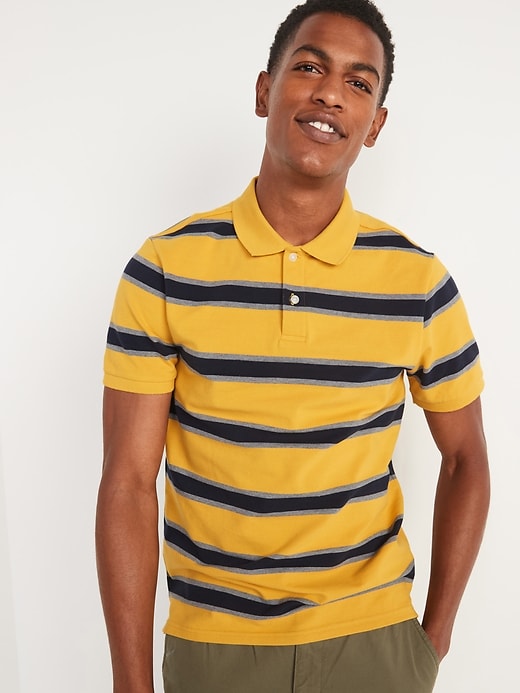 View large product image 1 of 1. Moisture-Wicking Striped Pique Pro Polo Shirt
