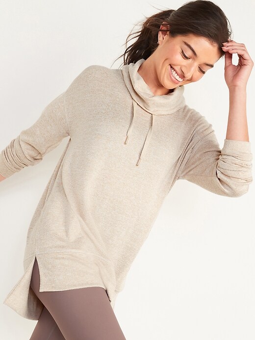 Image number 5 showing, Cowl-Neck Mélange Tunic Sweater for Women