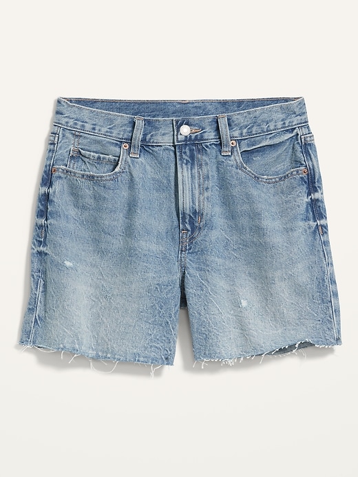Image number 1 showing, High-Waisted Slouchy Straight Cut-Off Jean Shorts for Women -- 5-inch inseam