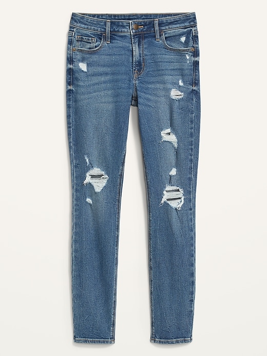 Image number 1 showing, Mid-Rise Rockstar Super-Skinny Distressed Jeans for Women
