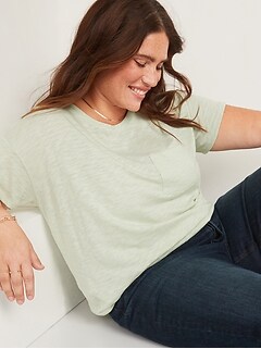 Loose Slub-Knit Easy Pocket T-Shirt for Women