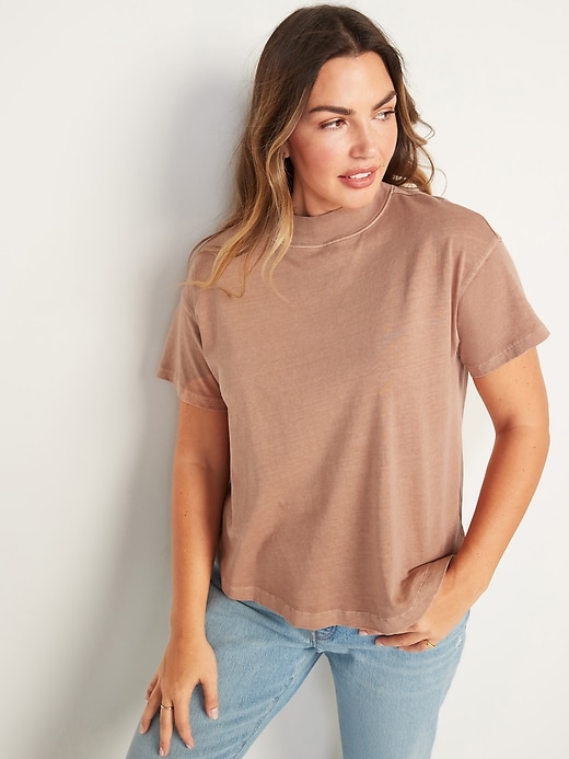 View large product image 1 of 2. Garment-Dyed Mock-Neck Easy T-Shirt for Women