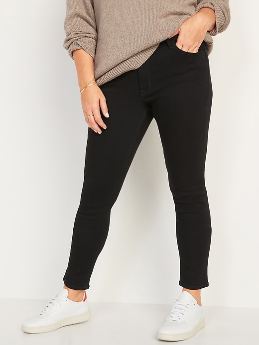 Image number 1 showing, Mid-Rise Super Skinny Black Jeans for Women