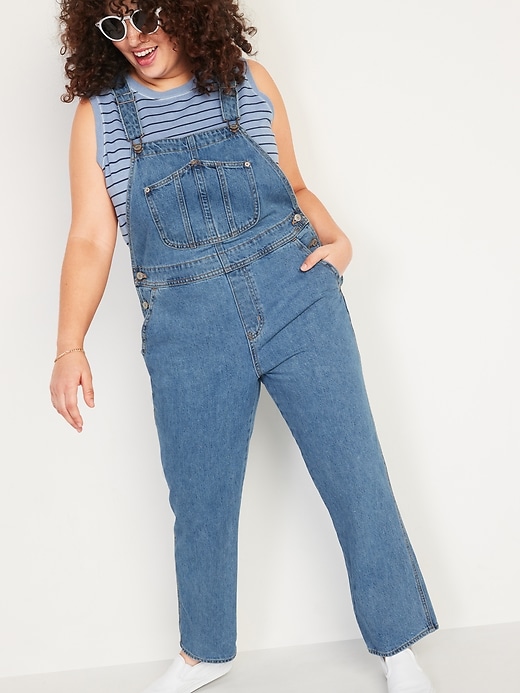 Image number 1 showing, Slouchy Straight Medium-Wash Workwear Jean Overalls for Women