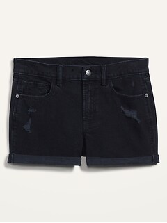 Mid-Rise Boyfriend Ripped Black Jean Shorts for Women -- 3-inch inseam