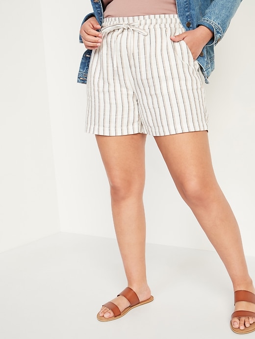 Image number 1 showing, High-Waisted Dobby-Stripe Linen-Blend Shorts for Women -- 4-inch inseam