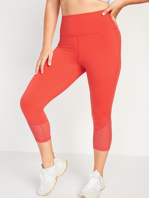 Image number 1 showing, High-Waisted PowerPress Mesh-Trim Compression Crop Leggings for Women