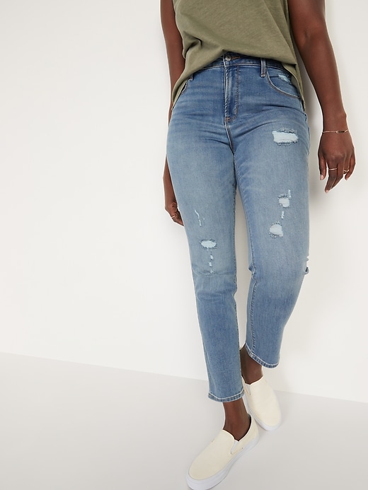 Image number 1 showing, High-Waisted Power Slim Straight Ripped Jeans for Women