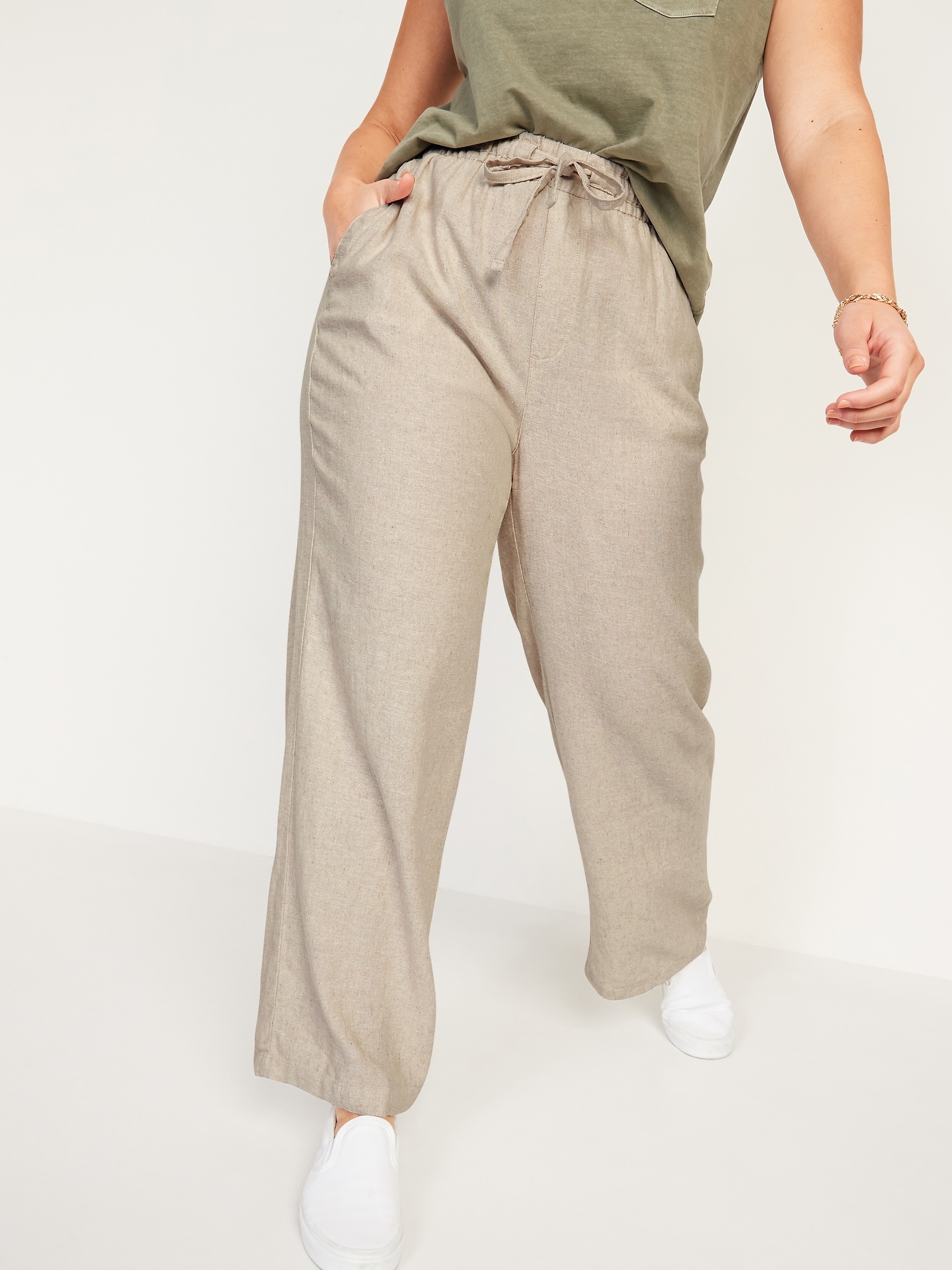 High-Waisted Linen-Blend Wide-Leg Pants for Women