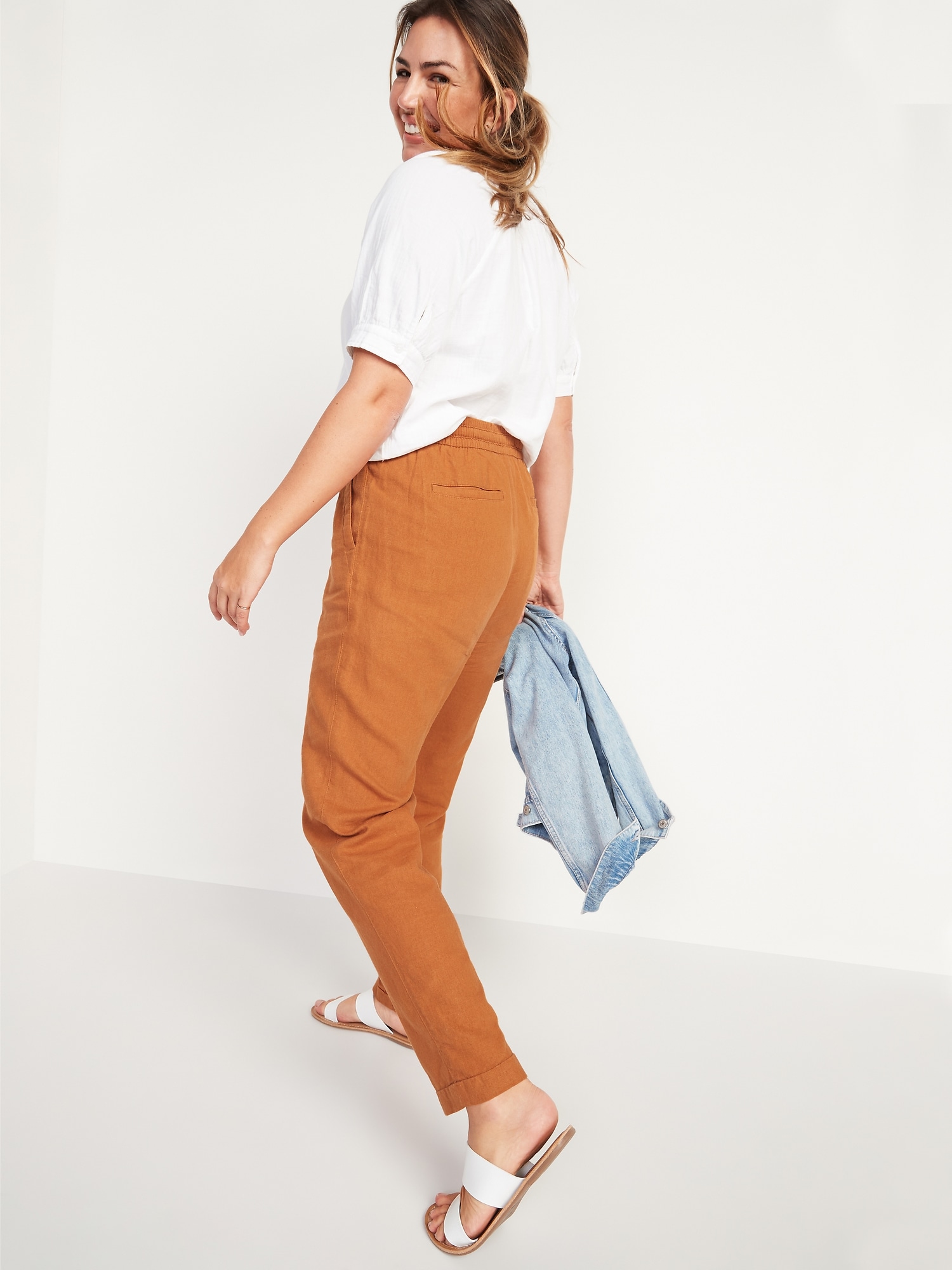 Old Navy - High-Waisted Linen-Blend Straight Cropped Pants for Women