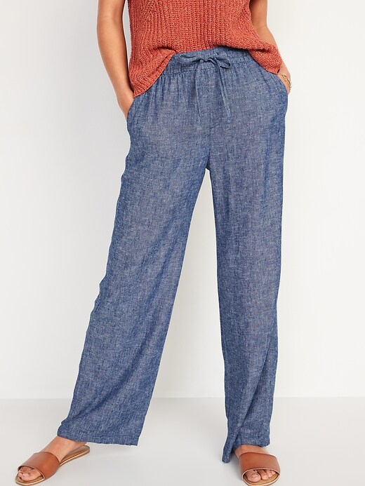 High-Waisted Wide-Leg Linen-Blend Pants for Women