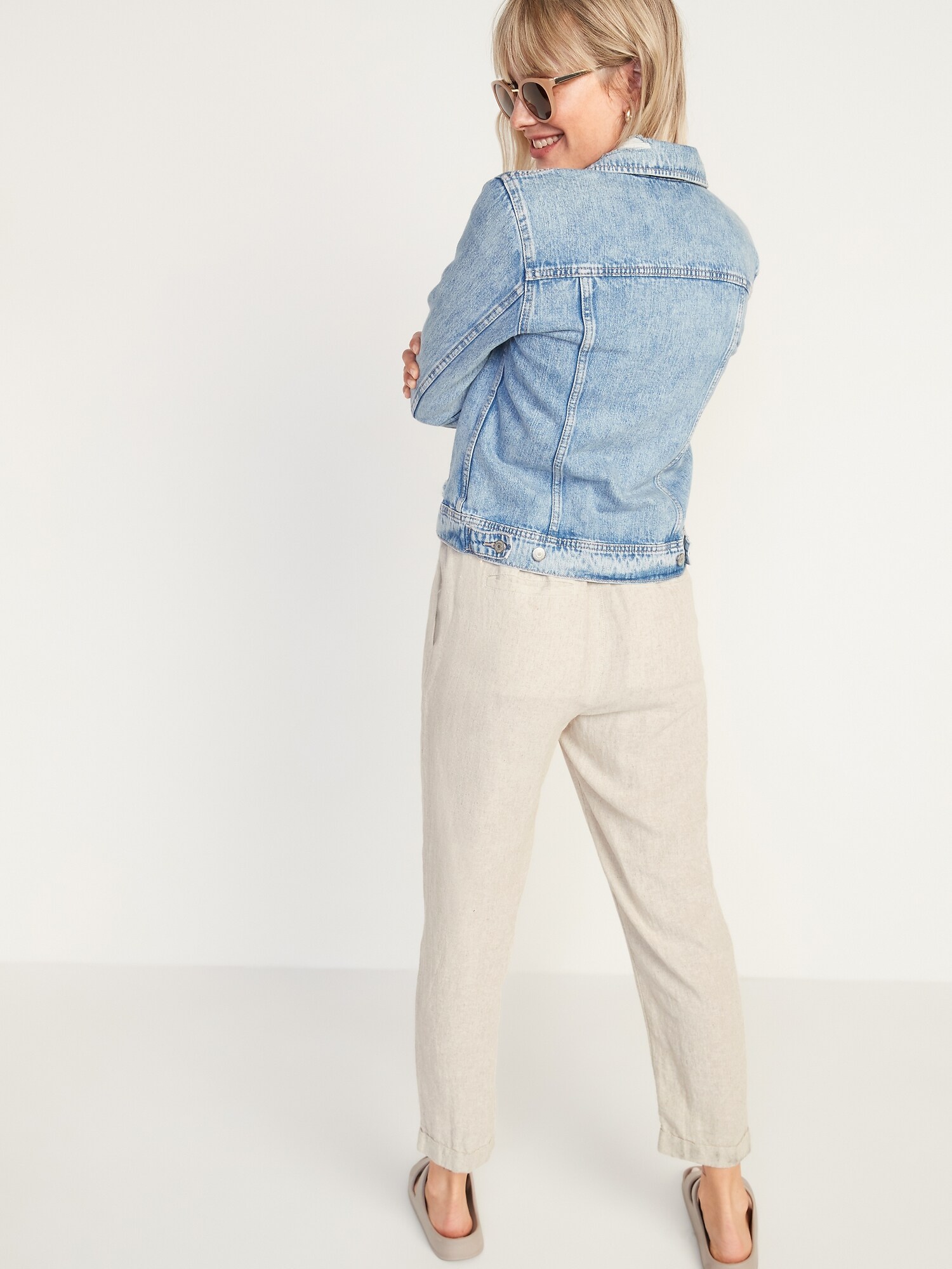 Old Navy - High-Waisted Linen-Blend Straight Cropped Pants for Women