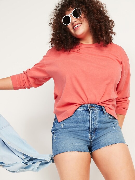Image number 3 showing, High-Waisted O.G. Straight Button-Fly Ripped Cut-Off Jean Shorts for Women -- 1.5-inch inseam