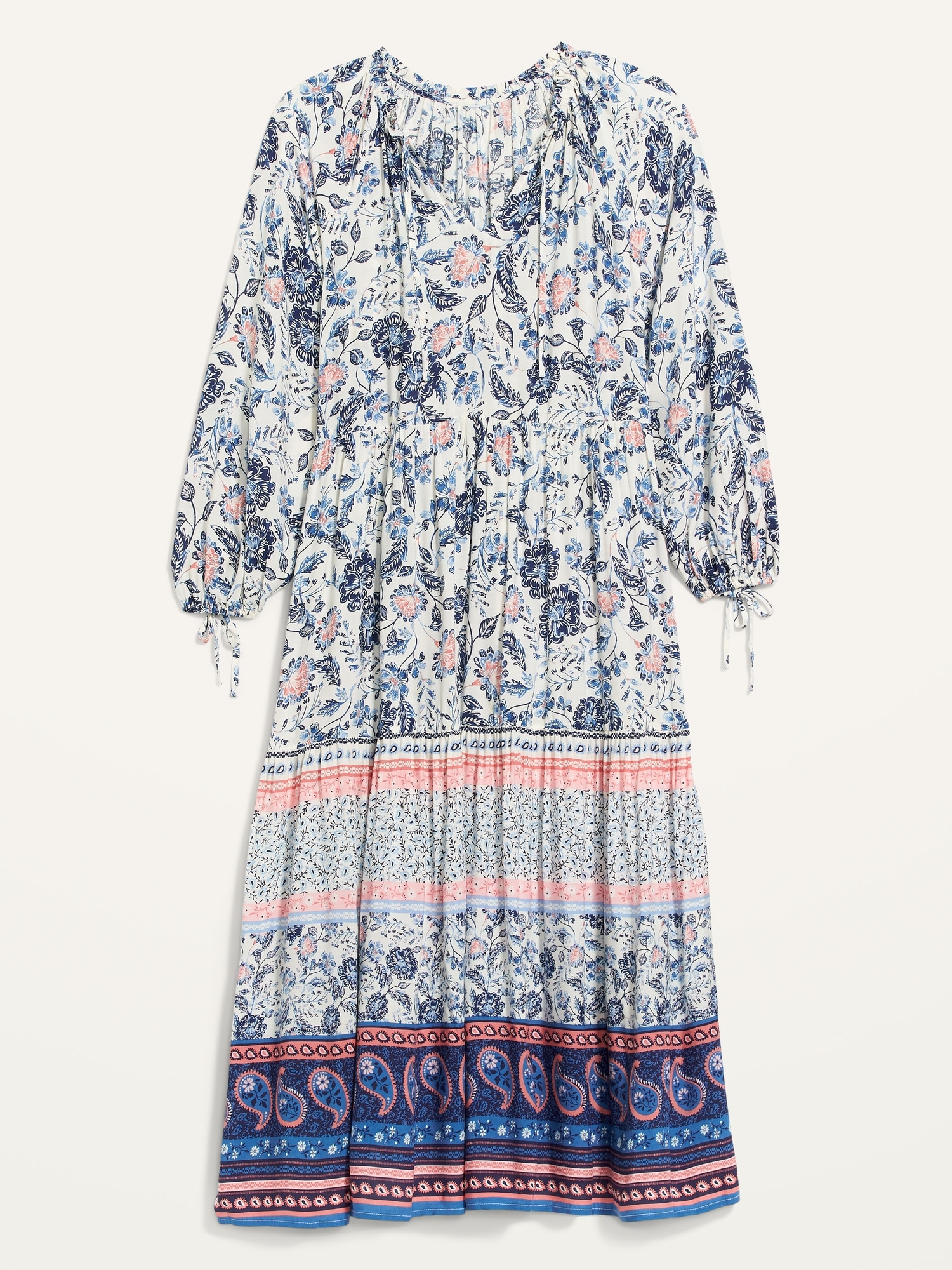 Mixed-Print Tie-Neck Midi Swing Dress for Women | Old Navy