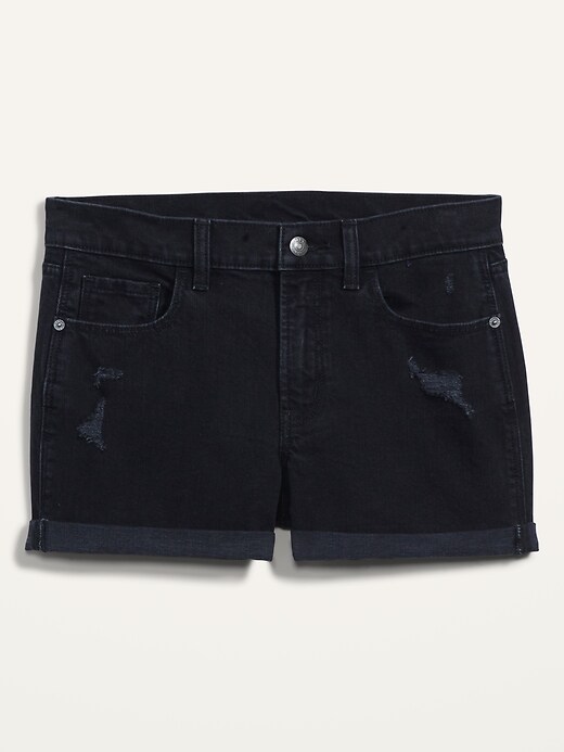 Image number 4 showing, Mid-Rise Boyfriend Ripped Black Jean Shorts for Women -- 3-inch inseam