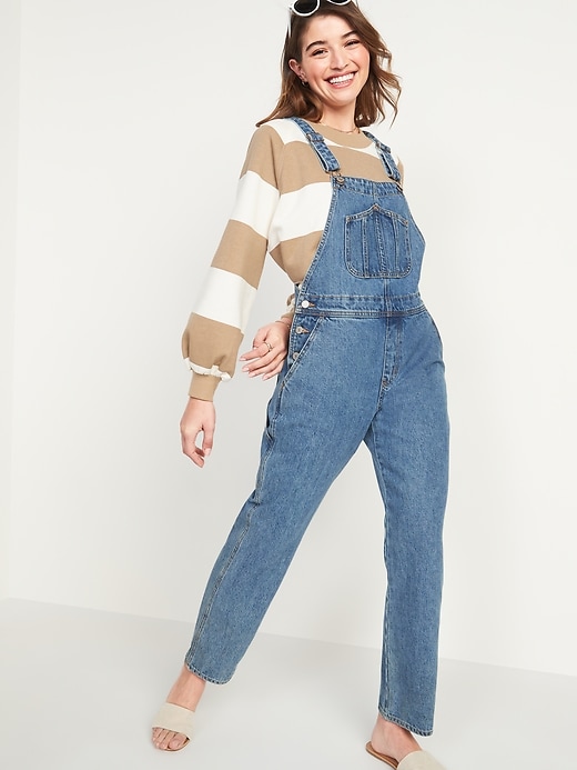 Image number 5 showing, Slouchy Straight Medium-Wash Workwear Jean Overalls for Women