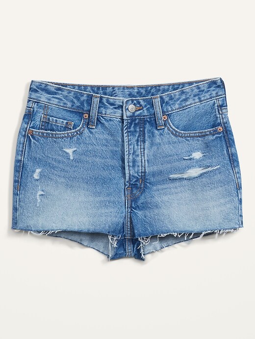Image number 4 showing, High-Waisted O.G. Straight Button-Fly Ripped Cut-Off Jean Shorts for Women -- 1.5-inch inseam