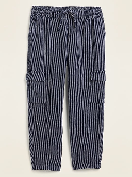 Mid-Rise Pinstriped Linen-Blend Cargo Pants Old Navy