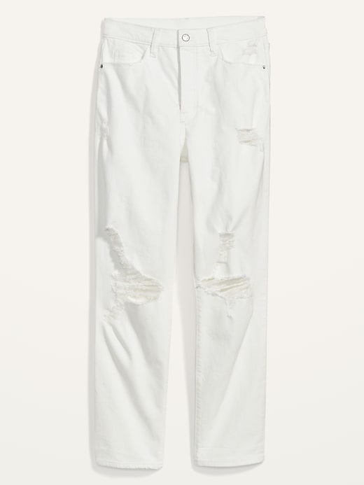 Image number 4 showing, Extra High-Waisted Sky-Hi Straight Button-Fly Ripped White Jeans for Women