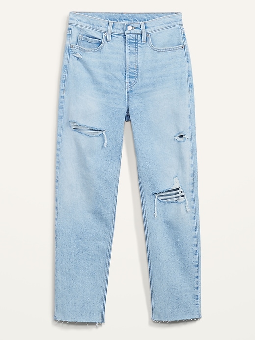 Image number 4 showing, Extra High-Waisted Sky-Hi Straight Button-Fly Ripped Jeans for Women