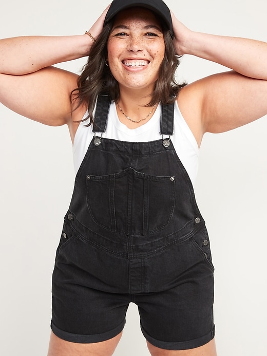 Slouchy Workwear Black Jean Short Overalls -- inseam