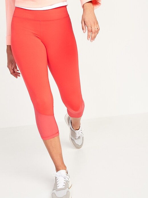 Image number 5 showing, High-Waisted PowerPress Mesh-Trim Compression Crop Leggings for Women
