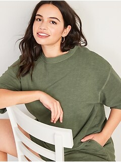 Oversized Garment-Dyed Cali-Fleece Elbow-Sleeve Sweatshirt for Women