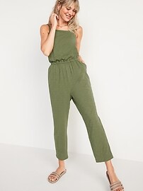 View large product image 3 of 3. Waist-Defined Sleeveless Cropped Cami Jumpsuit for Women