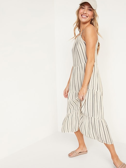Image number 5 showing, Sleeveless High-Neck Crinkled Tiered Maxi Swing Dress for Women