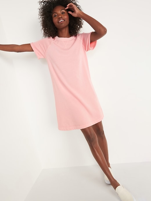 Image number 5 showing, Short-Sleeve Specially Dyed French-Terry Mini Sweatshirt Shift Dress for Women