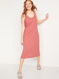 View large product image 3 of 3. Sleeveless Rib-Knit Linen-Blend Midi Shift Dress for Women