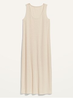 Sleeveless Rib-Knit Linen-Blend Midi Shift Dress for Women