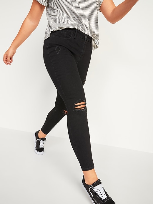 Image number 1 showing, High-Waisted Pop Icon Black Ripped Skinny Jeans for Women