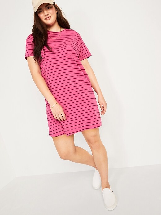 Image number 1 showing, Loose Vintage Garment-Dyed Striped T-Shirt Shift Dress for Women