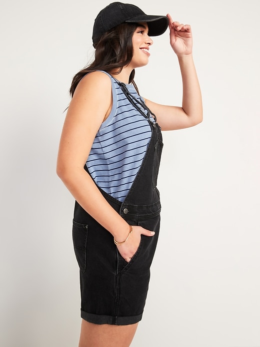 Slouchy Workwear Black Jean Short Overalls -- inseam
