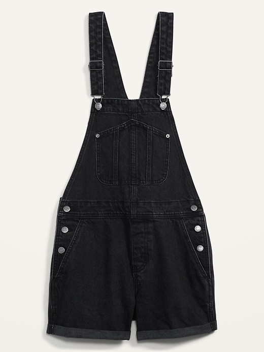 Slouchy Workwear Black Jean Short Overalls -- inseam