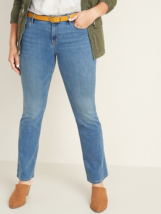 Image number 1 showing, Mid-Rise Medium-Wash Kicker Boot-Cut Jeans for Women
