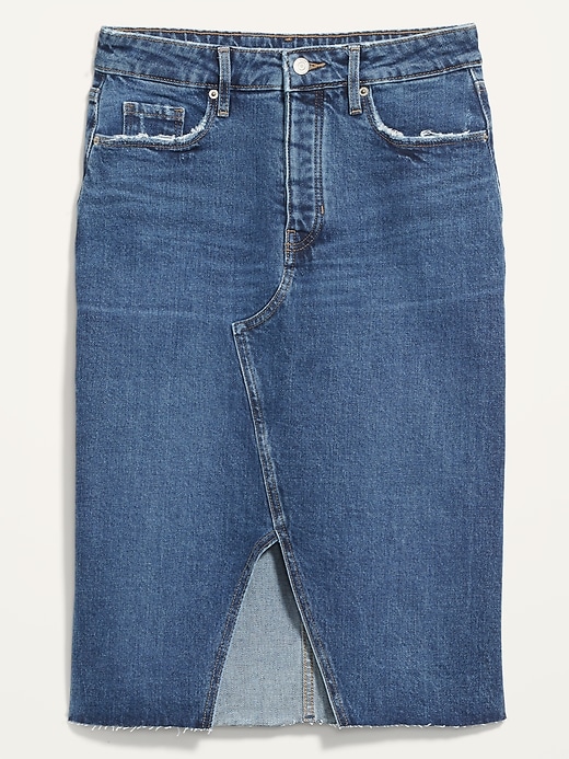 Image number 4 showing, Higher High-Waisted Button-Fly Cut-Off Jean Pencil Skirt